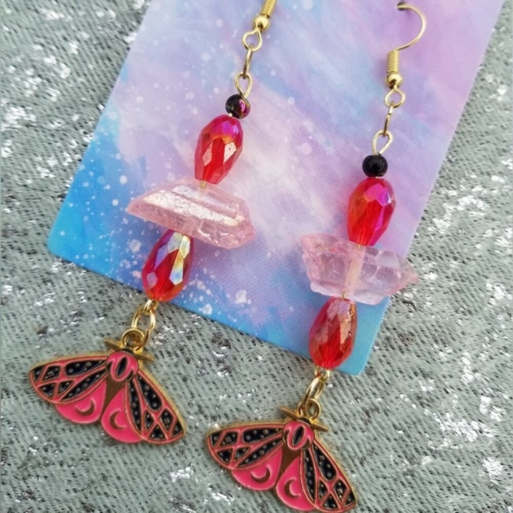 Luna moth crystal moon earrings dangles gold